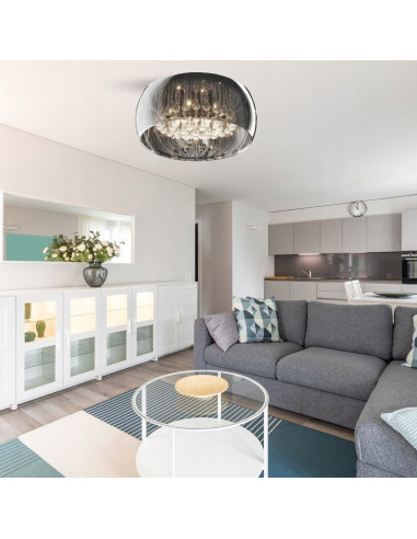 Luksusowy Plafon Eliptyczny CRYSTAL z Przydymionym Szkłem, 6x G9 - Idealne Oświetlenie do Salonu i Jadalni