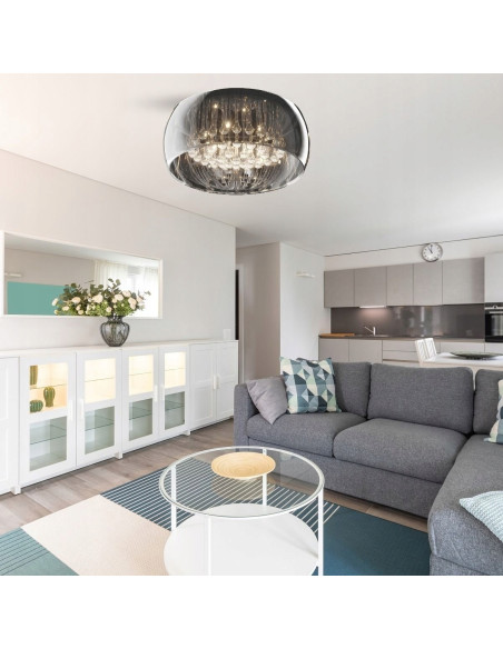 Luksusowy Plafon Eliptyczny CRYSTAL z Przydymionym Szkłem, 6x G9 - Idealne Oświetlenie do Salonu i Jadalni