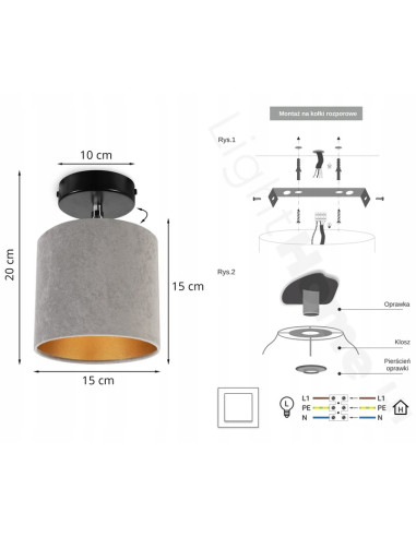 Nowoczesna lampa sufitowa i kinkiet MEDIOLAN | Regulowane światło, szary abażur, stylowe wykończenie do pokoju młodzieżowego