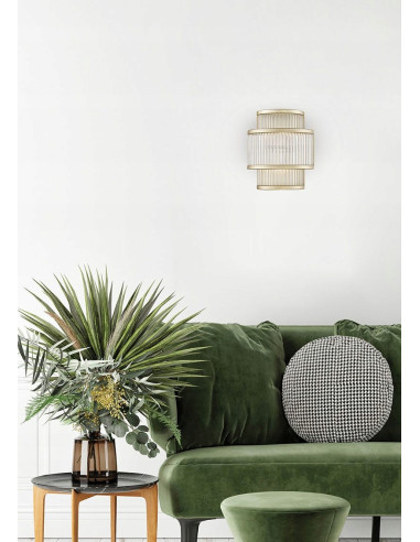 Kinkiet SERGIO w złotej ramie - elegancka lampa ścienna do salonu, stylowy detal dla nowoczesnych wnętrz.