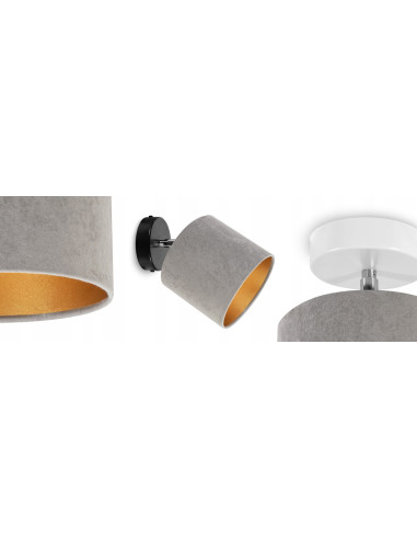 Nowoczesna lampa sufitowa i kinkiet MEDIOLAN | Regulowane światło, szary abażur, stylowe wykończenie do pokoju młodzieżowego