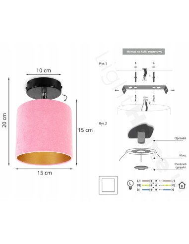 Plafon sufitowy MEDIOLAN z weluru różowego – elegancka lampa do salonów kosmetycznych i nowoczesnych wnętrz