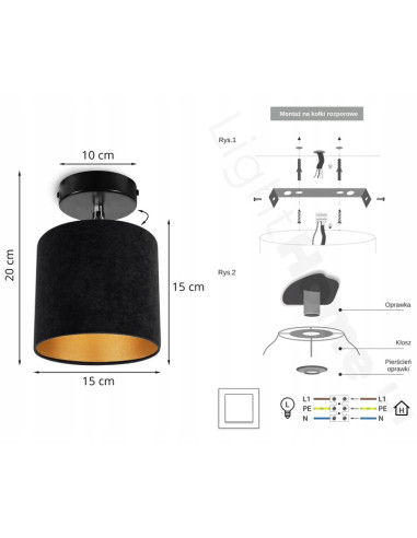 Lampa sufitowa MEDIOLAN E27 w czerni i złocie - elegancki akcent do nowoczesnych wnętrz kuchennych i jadalni