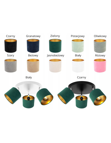 Plafon sufitowy MEDIOLAN z regulowanymi abażurami - elegancki 3-punktowy plafon w wielu kolorach do garderoby.