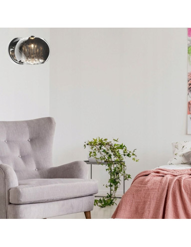 Elegancki kinkiet CRYSTAL z kryształowymi akcentami, szklany i metalowy, idealny do nowoczesnych wnętrz.