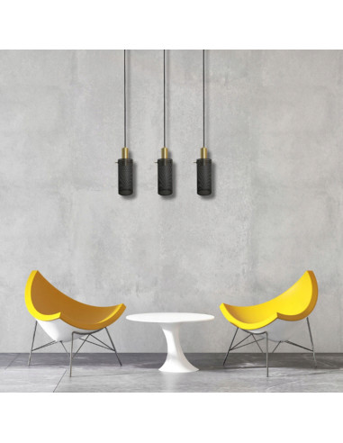 Lampa wisząca TIRANA - elegancki czarny cylinder z ażurowym wzorem do jadalni i biura, metalowa, 150 cm, E27.