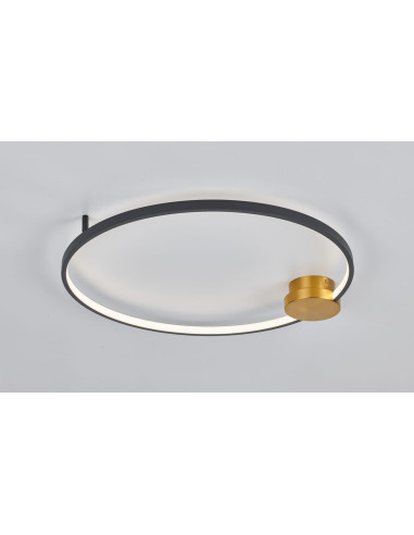 Plafon LED Condida - Okrągły Czarny z Złotym Akcentem, 24W, Zmienna Barwa Światła, Nowoczesny do Jadalni i Salonu