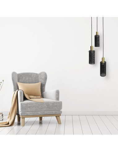 Lampa wisząca Tirana z asymetrycznymi kloszami w czerni i złocie - elegancka dekoracja do wnętrz