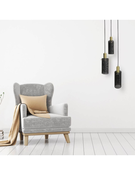 Lampa wisząca Tirana z asymetrycznymi kloszami w czerni i złocie - elegancka dekoracja do wnętrz