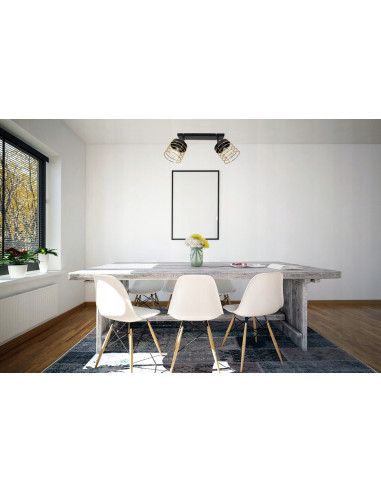 Plafon RASTI w stylu industrialnym z metalową konstrukcją i złotym akcentem, idealny do nowoczesnych wnętrz.