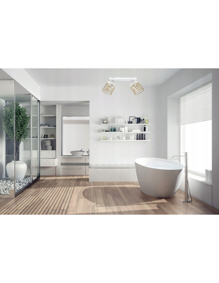 Plafon RASTI w stylu industrialnym z metalową konstrukcją i złotym akcentem, idealny do nowoczesnych wnętrz.