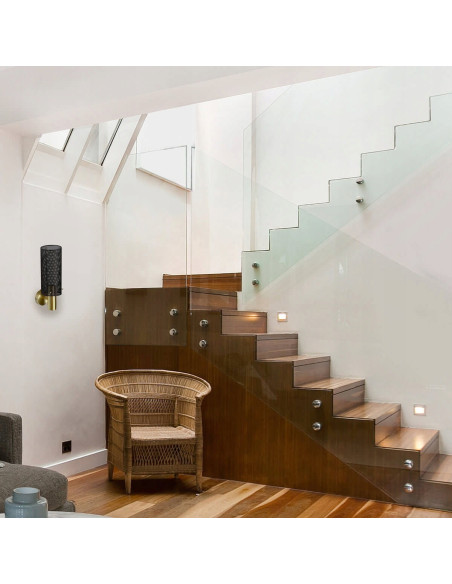 Lampa Ścienna Tirana z Metalową Siateczką, Elegancki Kinkiet w Czarno-Złotym Wykończeniu do Wnętrz