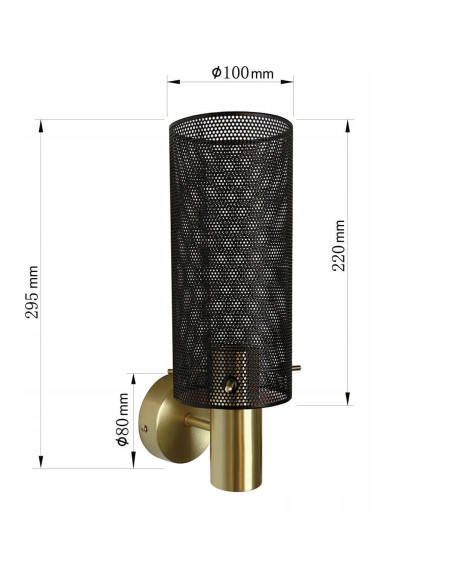 Lampa Ścienna Tirana z Metalową Siateczką, Elegancki Kinkiet w Czarno-Złotym Wykończeniu do Wnętrz