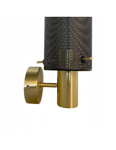 Lampa Ścienna Tirana z Metalową Siateczką, Elegancki Kinkiet w Czarno-Złotym Wykończeniu do Wnętrz