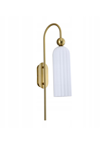 Kinkiet retro PIEGA w biało-złotym kolorze – eleganckie oświetlenie do sypialni i jadalni, metal i szkło.