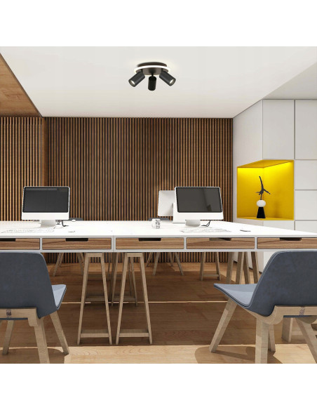 Plafon biurowy LED Parma z regulacją, okrągły, czarny metal, 3-punktowy, zmienna barwa światła