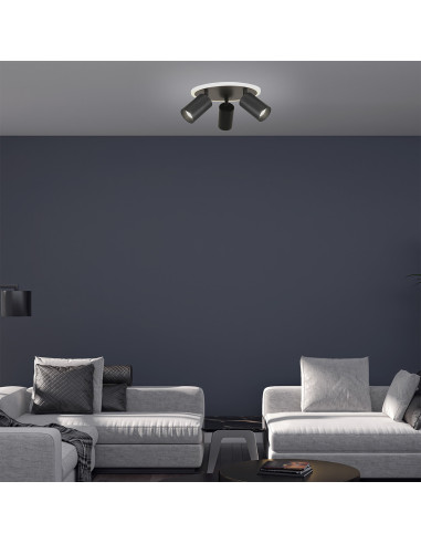 Plafon biurowy LED Parma z regulacją, okrągły, czarny metal, 3-punktowy, zmienna barwa światła