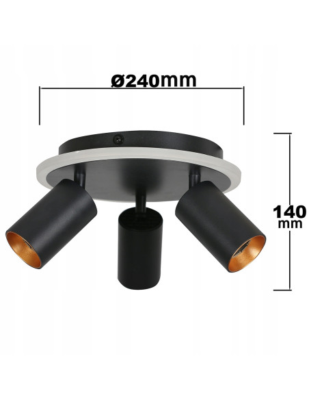 Plafon biurowy LED Parma z regulacją, okrągły, czarny metal, 3-punktowy, zmienna barwa światła