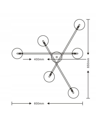 Lampa sufitowa DORADO z 6 kloszami, nowoczesny plafon w czarnej konstrukcji z białym szkłem do salonu i holu