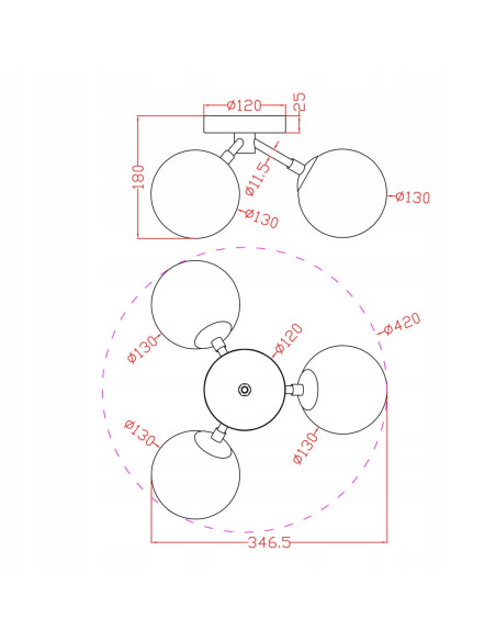 Plafon sufitowy Lampa Dorado 3 złota LP-002/3C - elegancki design z metalowymi i szklanymi detalami do salonu i łazienki