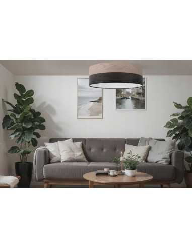 Stylowy plafon drewniany WOOD z perforacją 50 cm – elegancka lampa sufitowa do salonu, sypialni i biura.