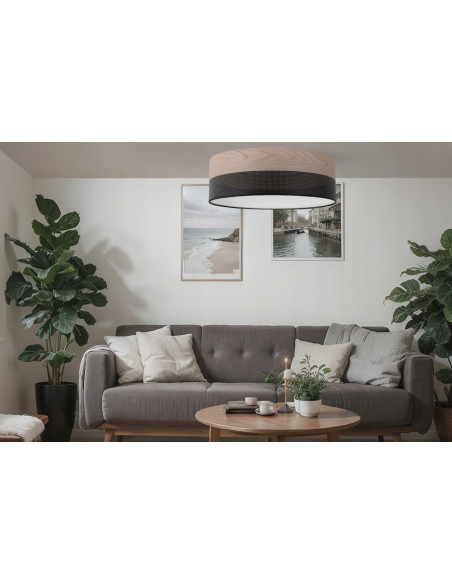 Stylowy plafon drewniany WOOD z perforacją 50 cm – elegancka lampa sufitowa do salonu, sypialni i biura.