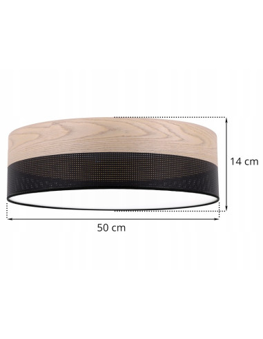 Stylowy plafon drewniany WOOD z perforacją 50 cm – elegancka lampa sufitowa do salonu, sypialni i biura.