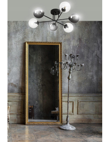 Plafon nowoczesny BRENDI czarny z przezroczystymi kloszami, 6-punktowe oświetlenie do salonu i sypialni