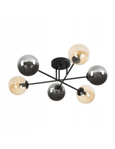 Plafon sufitowy BRENDI czarny, industrialny z 6 punktami świetlnymi E14 i eleganckimi szklanymi kloszami