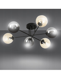 Plafon sufitowy BRENDI czarny, industrialny z 6 punktami świetlnymi E14 i eleganckimi szklanymi kloszami 2