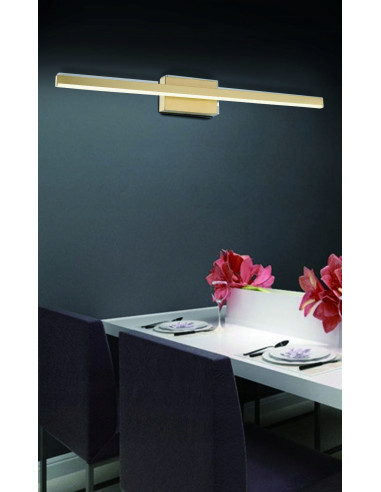 Kinkiet łazienkowy LINEA LED 8W w złotym, minimalistycznym designie, odporny na wilgoć, efektywne oświetlenie 640 lm