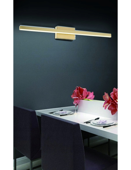 Kinkiet łazienkowy LINEA LED 8W w złotym, minimalistycznym designie, odporny na wilgoć, efektywne oświetlenie 640 lm