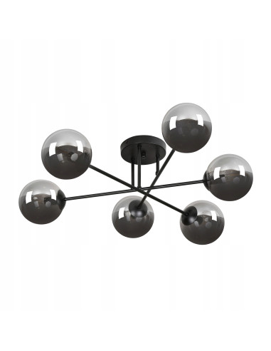 Elegancki żyrandol BRENDI w kształcie gwiazdy z sześcioma szklanymi kloszami, idealny do nowoczesnych wnętrz