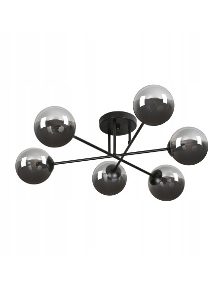 Elegancki żyrandol BRENDI w kształcie gwiazdy z sześcioma szklanymi kloszami, idealny do nowoczesnych wnętrz