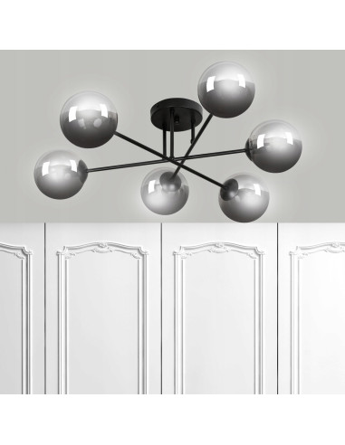 Elegancki żyrandol BRENDI w kształcie gwiazdy z sześcioma szklanymi kloszami, idealny do nowoczesnych wnętrz