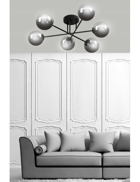 Elegancki żyrandol BRENDI w kształcie gwiazdy z sześcioma szklanymi kloszami, idealny do nowoczesnych wnętrz