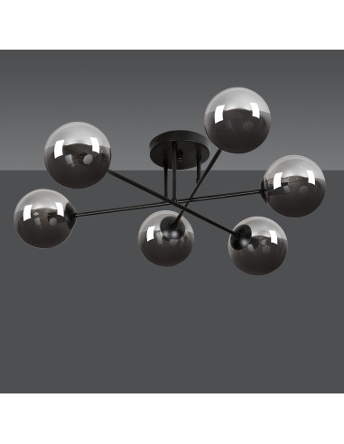 Elegancki żyrandol BRENDI w kształcie gwiazdy z sześcioma szklanymi kloszami, idealny do nowoczesnych wnętrz