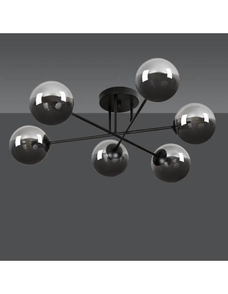 Elegancki żyrandol BRENDI w kształcie gwiazdy z sześcioma szklanymi kloszami, idealny do nowoczesnych wnętrz