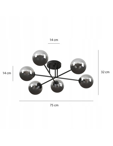 Elegancki żyrandol BRENDI w kształcie gwiazdy z sześcioma szklanymi kloszami, idealny do nowoczesnych wnętrz