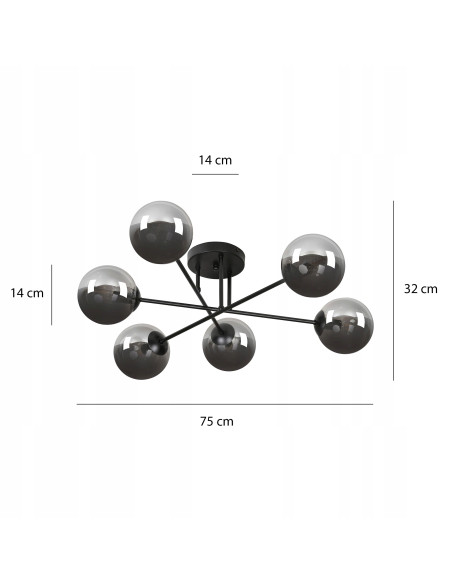 Elegancki żyrandol BRENDI w kształcie gwiazdy z sześcioma szklanymi kloszami, idealny do nowoczesnych wnętrz