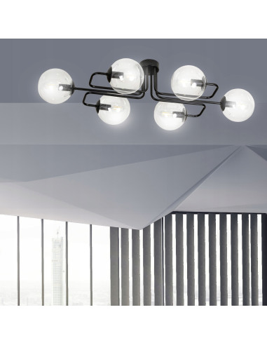 Nowoczesny żyrandol BRENDI z przezroczystymi kulami, 6-punktowe oświetlenie E14 do gabinetu i salonu