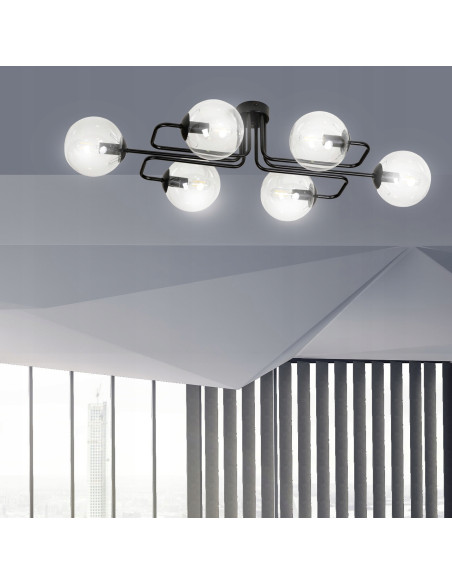 Nowoczesny żyrandol BRENDI z przezroczystymi kulami, 6-punktowe oświetlenie E14 do gabinetu i salonu