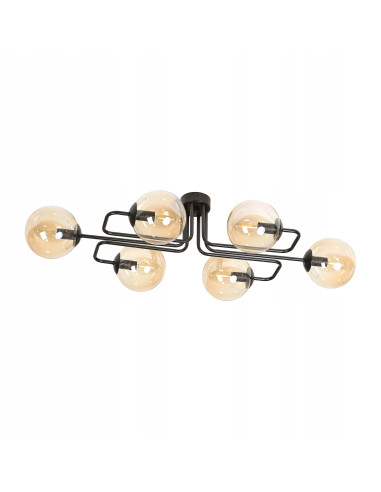 Plafon industrialny BRENDI z miodowymi kloszami, 6-punktowy, eleganckie oświetlenie do salonu i holu