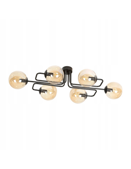 Plafon industrialny BRENDI z miodowymi kloszami, 6-punktowy, eleganckie oświetlenie do salonu i holu