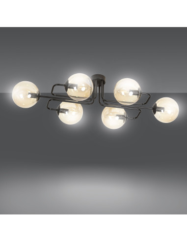 Plafon industrialny BRENDI z miodowymi kloszami, 6-punktowy, eleganckie oświetlenie do salonu i holu