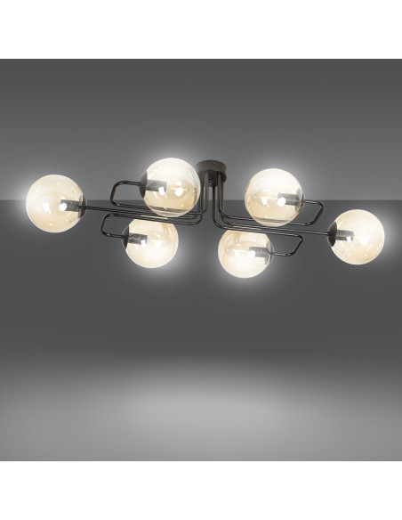 Plafon industrialny BRENDI z miodowymi kloszami, 6-punktowy, eleganckie oświetlenie do salonu i holu