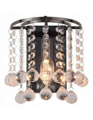 Lampa ścienna LONDON CRYSTAL z kryształkami, czarna metalowa, nowoczesna, E14, 40W – elegancja do sypialni i salonu.