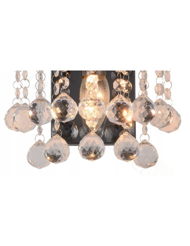 Lampa ścienna LONDON CRYSTAL z kryształkami, czarna metalowa, nowoczesna, E14, 40W – elegancja do sypialni i salonu.