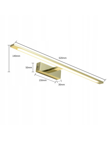 Kinkiet łazienkowy Isla LED 20W prostokątny złoty IP44 nowoczesny design 1400 lm od Light Prestige