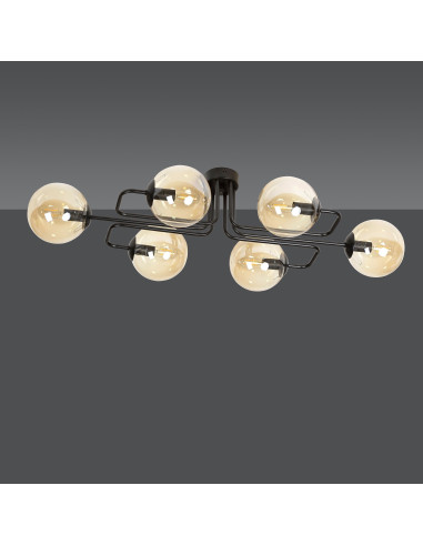 Plafon industrialny BRENDI z miodowymi kloszami, 6-punktowy, eleganckie oświetlenie do salonu i holu